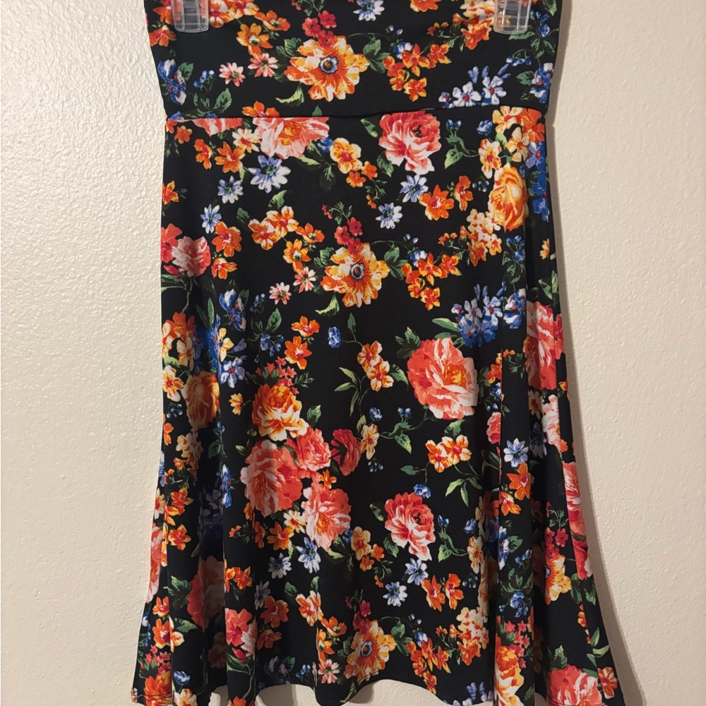 LuLaRoe Floral Skater Skirt in Black and Multicolor